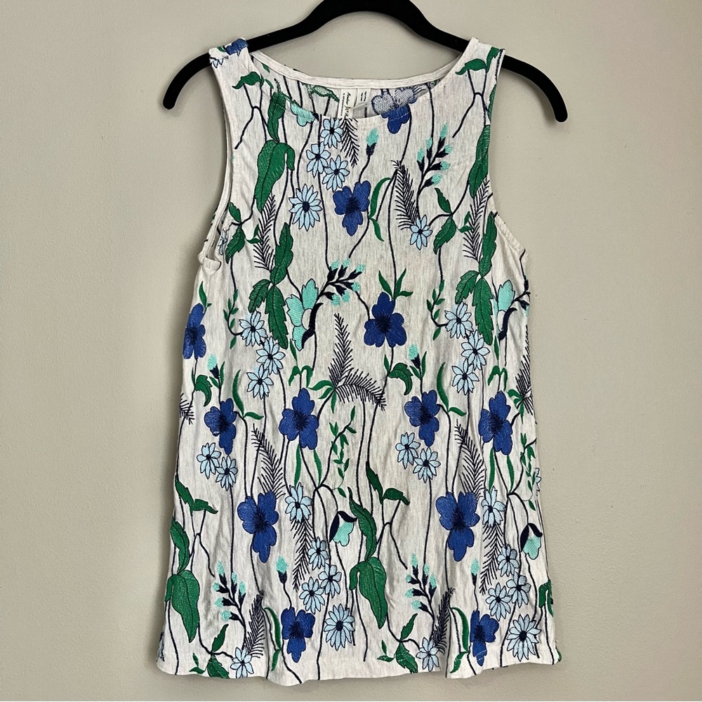 Anthropologie Floral Embroidered Tank Top M Boho Feminine Cottagecore Sleeveless